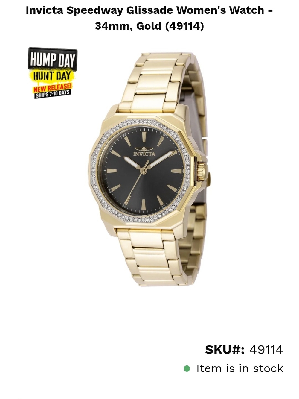 Invicta Womens Gold Tone Watch With Crystals